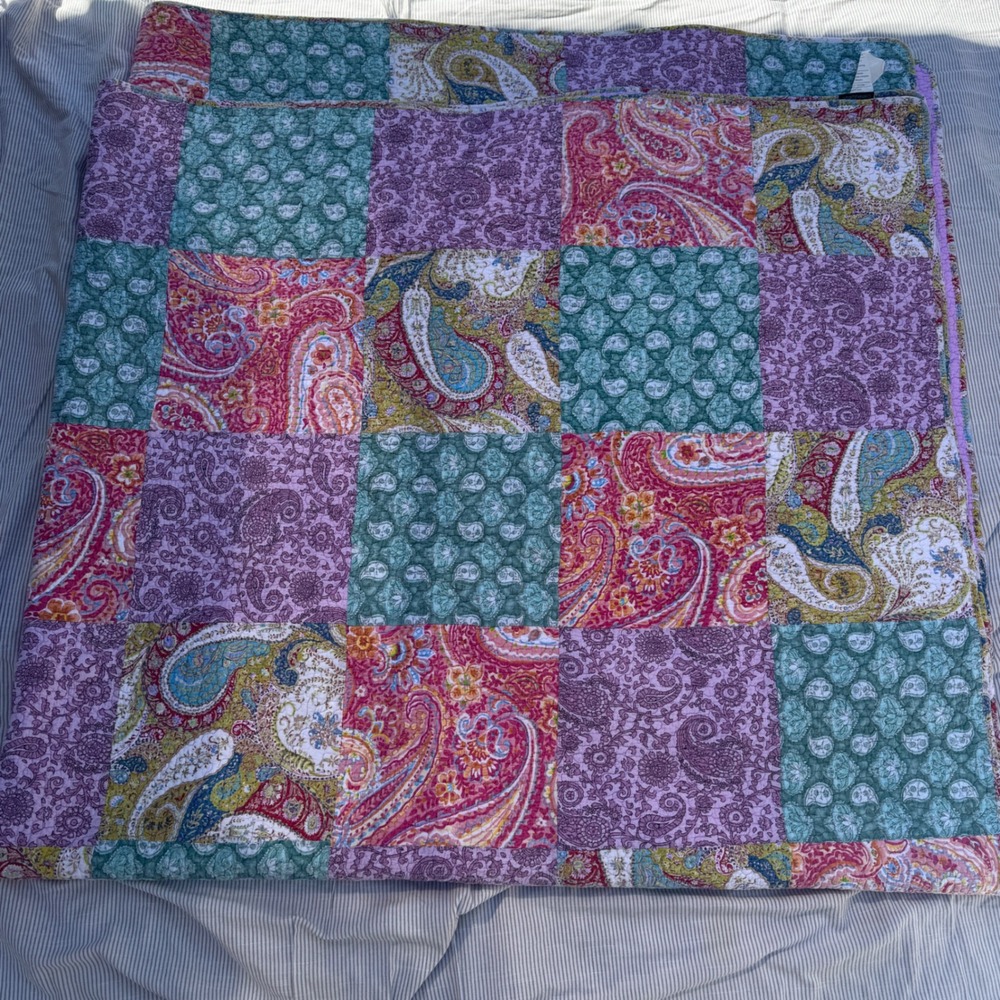 Cynthia Rowley Quilt Set Full Queen Purple Pink Paisley Patchwork 3pc Cotton - Picture 6 of 16